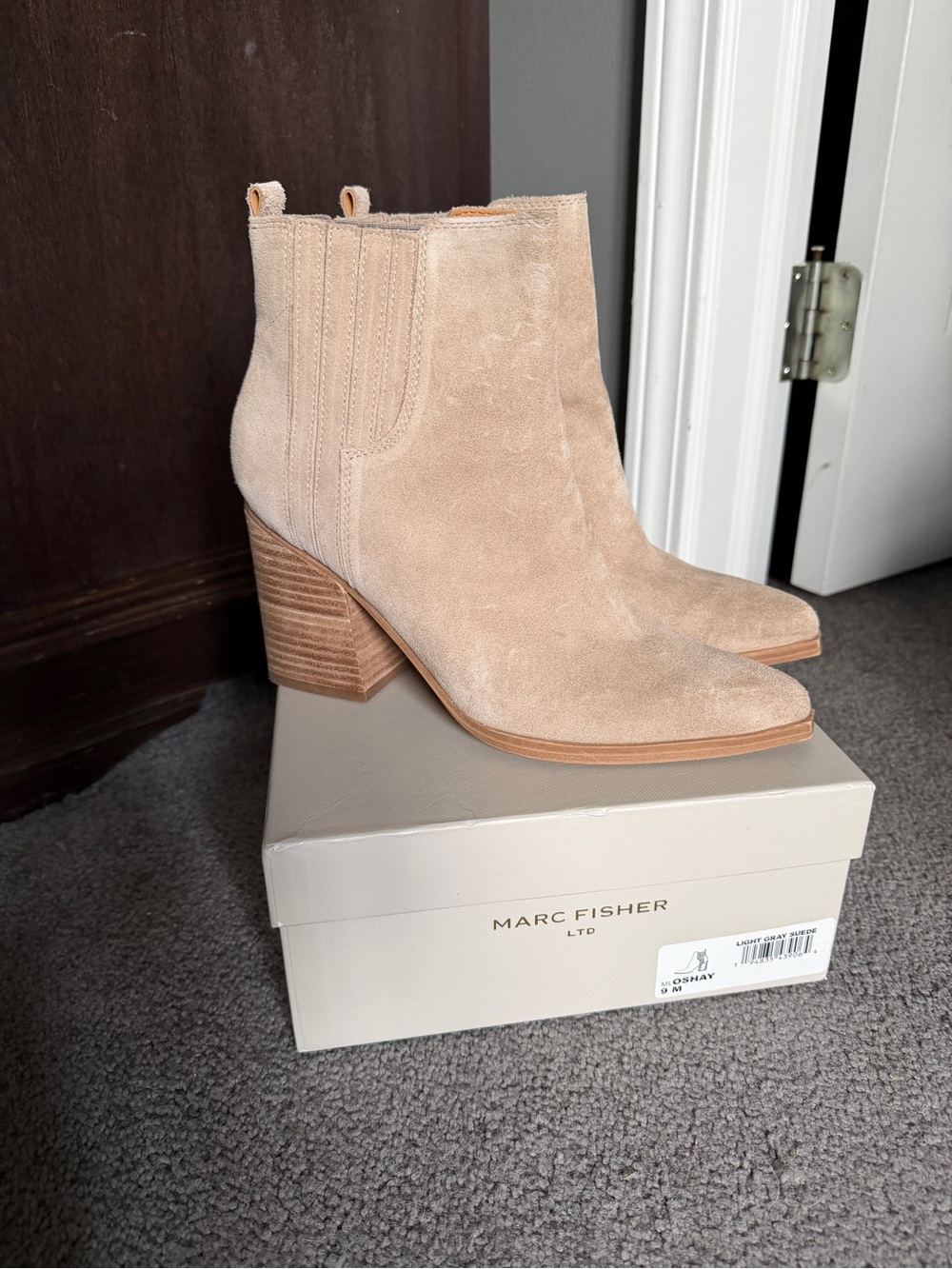 Marc Fisher Suede Ankle Booties in Light Beige